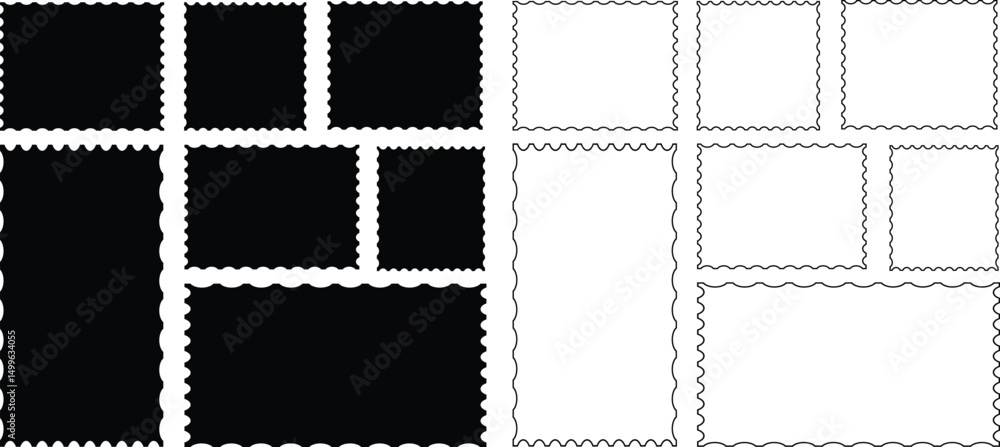 Fototapete frames.. geometric shapes stickers with zigzag wavy edge. set of frames black opf white zigzag edge,
