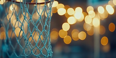 A basketball net with a blurry background