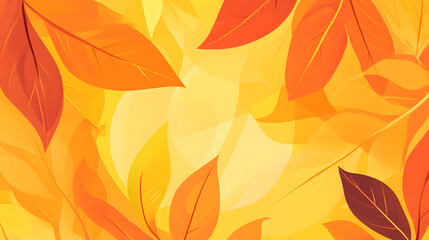 Flat vector background with tropical leaves, an orange and yellow color palette, simple shapes, flat colors, bright, and colorful.