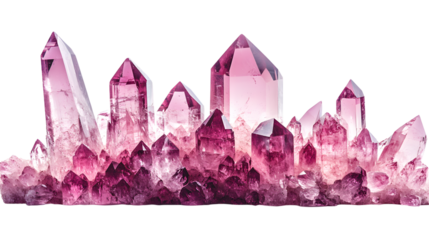 Cluster formation of magenta amethyst crystals, cut out transparent