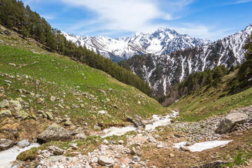 Obraz premium Caucasus Mountains spring landscape. Karachay-Cherkessia, Russia