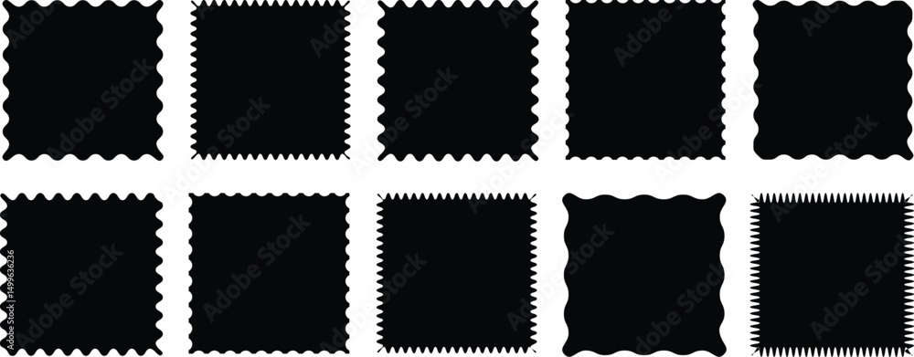Fototapete black vector illustration frames. geometric shapes stickers with zigzag wavy. set of frames with edg