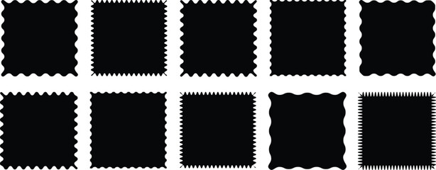Black Vector illustration frames. Geometric shapes stickers with zigzag wavy. Set of frames with edge, scallop edge shapes set of photo frames zigzag edge shapes  