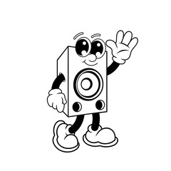 Retro character design of friendly loudspeaker outline