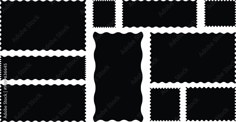 Poster black frames. geometric vector illustration shapes stickers with zigzag wavy edge. set of frames wit