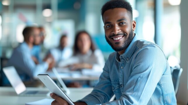 Smiling Man with Digital Tablet