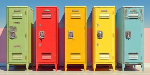 Colorful Vintage School Lockers with Retro Charm for Nostalgic Backgrounds