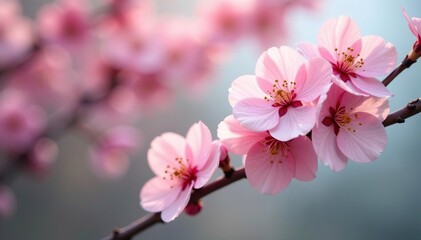 Fototapeta premium Delicate pink cherry blossoms, full bloom, soft petals , cherry, elegant, floral pattern