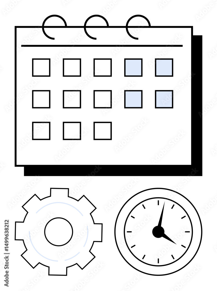 Aufkleber calendar with highlighted days, gear indicating processes, and clock emphasizing punctuality. ideal 