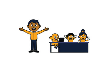  classroom scene with teacher and students