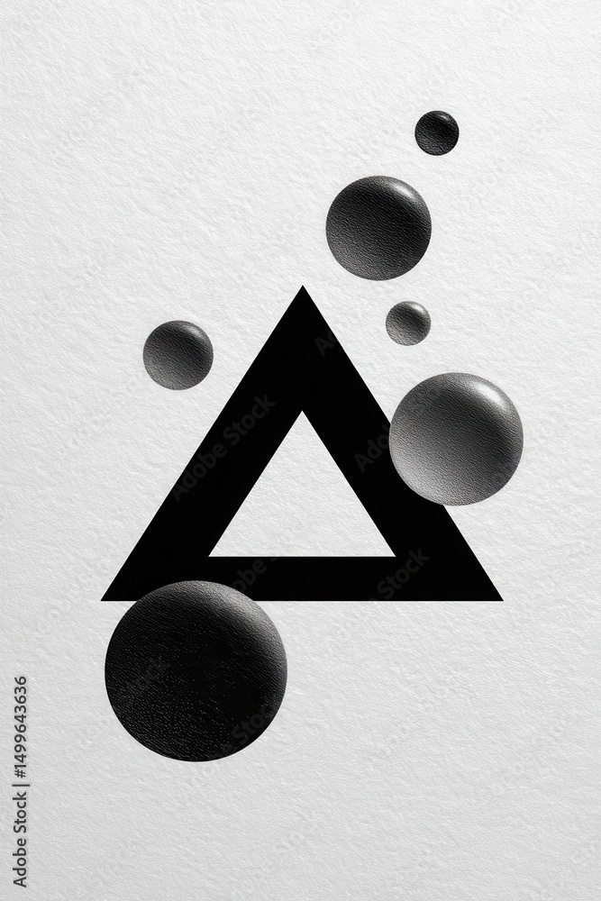 Poster abstract geometric design with spheres and triangle.