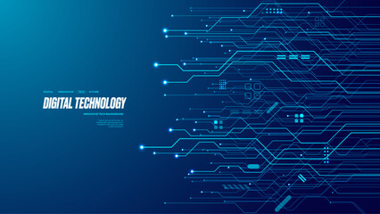 Abstract technology blue circuit board texture or pattern. Web background design with text. Futuristic blue circuit board on tech bg. AI innovation concept. Light blue connected dots and lines. Vector