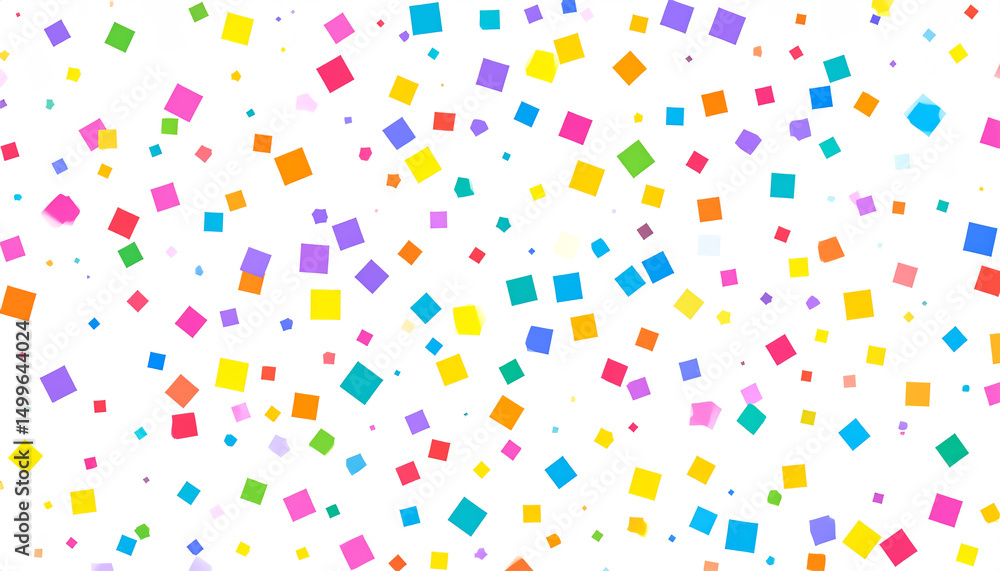 Poster colorful squares and diamonds scatter across a white background, creating a vibrant and playful visu