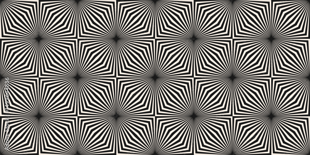 Wall mural black and white abstract geometric seamless pattern. optical illusion effect. vector background with