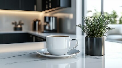 Modern kitchen countertop with coffee and plant