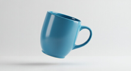 Obraz premium Blue Mug Mockup: A sleek, light blue ceramic mug with a curved design and comfortable handle, presented against a minimalist background, perfect for branding and design projects. 