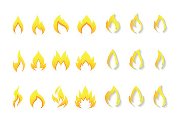 Fire flame icon vector design symbol. Set of fire icons. Flame design of different shapes.