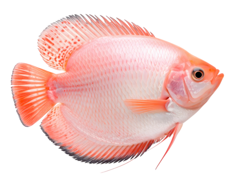 Detailed digital art of a pink cichlid, highlighting its unique patterns and colors, white background or png. - Powered by Adobe