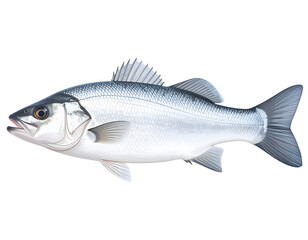 Detailed digital art of a European seabass, highlighting its streamlined form, white background or png.
