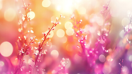 A vibrant, soft-focus floral scene with colorful bokeh effects.