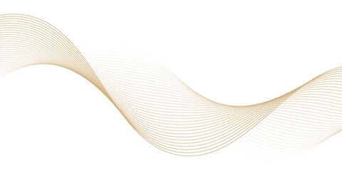 Luxury abstract gold wavy line pattern (guilloche curves) with copy space. Elegant golden color smooth gradient on white background. Premium vector striped texture for banner, business backdrop.