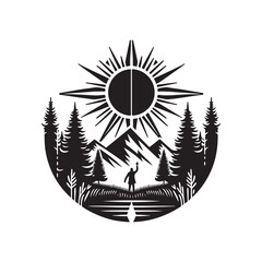 Winter Solstice Silhouette Vector Illustration, Solid White Background.