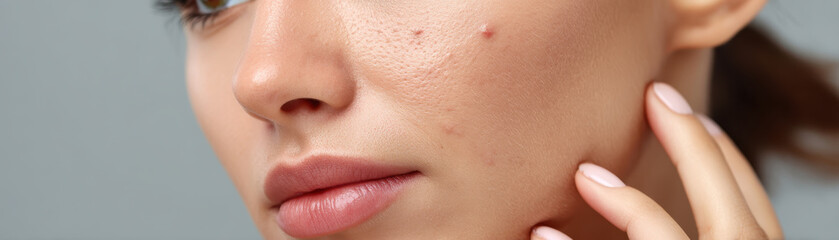 Fototapeta premium Scar removal and healing process on woman face with acne and skin blemish closeup