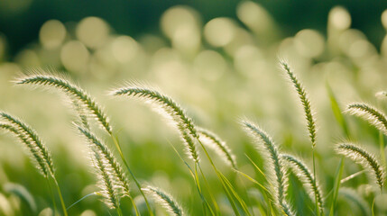 Sunlit grass sways gently in a serene, natural landscape.