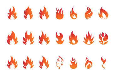 Fire flame icon vector design symbol. Set of fire icons. Flame design of different shapes.