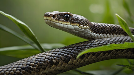 Obraz premium Albino mangrove pit viper on a tree branch