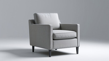 Isolated gray armchair with cushions on a neutral background in a studio setting for interior design