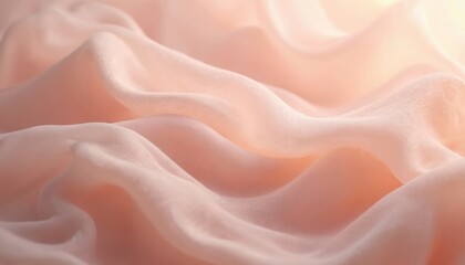 Fototapeta premium Soft peach-colored fabric with delicate texture. The smooth cloth gently folds, creating elegant minimalist backdrop. Gentle waves. Perfect for beauty, fashion, wedding, design projects.