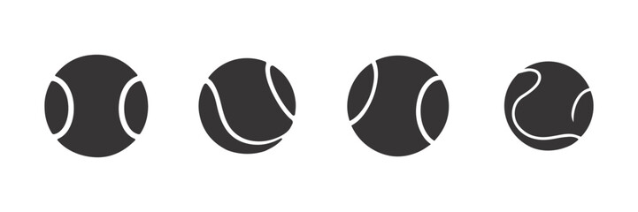 Tennis ball Set Icons, Black And White Sports Balls Vector Illustration Silhouettes.
