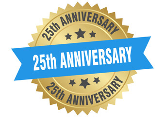 25th anniversary. 25th anniversary round blue and gold label isolated on transparent background