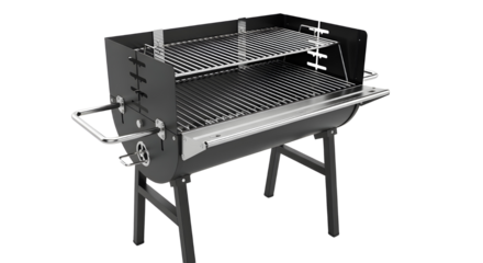 Charcoal BBQ Grill with Adjustable Grates and Side Shelf on Transparent Background