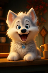 Adorable Cartoon Husky Puppy Smiling