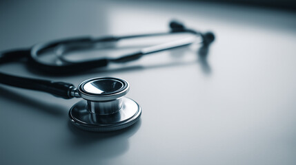 Close-Up of a Stethoscope on Glossy White Surface with Soft Natural Light and Shallow Focus