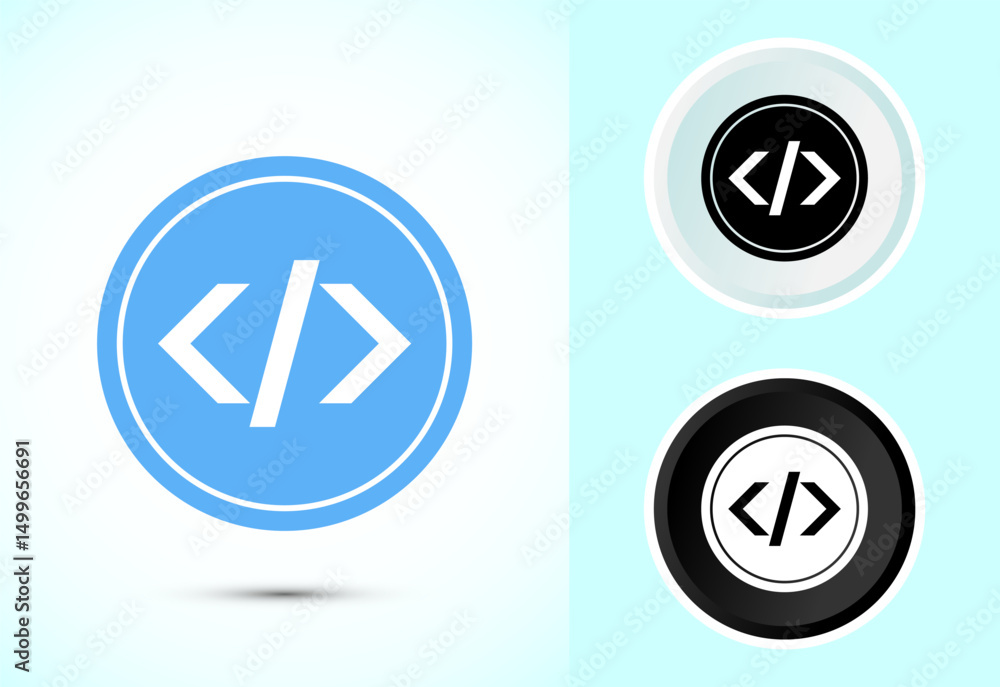 Poster coding icon design illustration, web development icon sign symbol in color, black and white