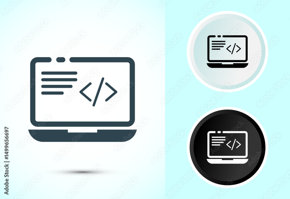 Poster coding icon design illustration, web development icon sign symbol in color, black and white