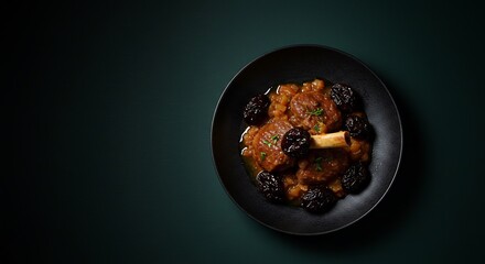 Braised Lamb Shank with Plum Sauce on Dark Background