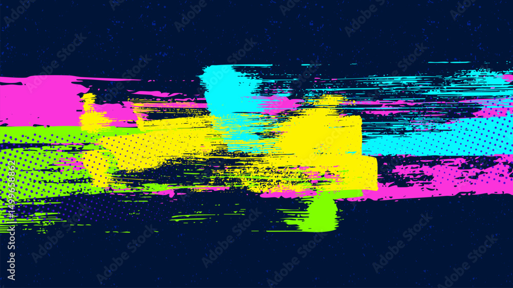 Canvas Prints dark blue background with multi-colored reflective brush strokes in the center.
