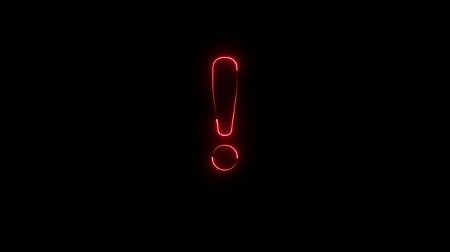 glowing neon light Exclamation Mark sign animation At icon symbol on black background. Neon Punctuation Symbols Exclamation Mark icon animation concept