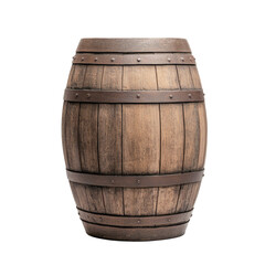 Isolated weathered wine barrel on transparent background rustic wood grain detail for creative projects