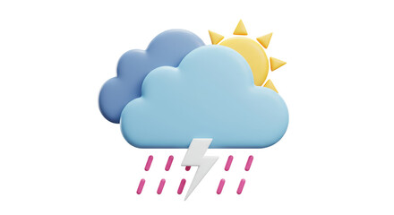 Isolated Weather Icon with Sun, Clouds, Rain and Lightning