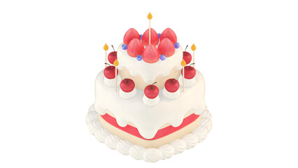 Cute 3D Birthday Cake with Candles and Berries