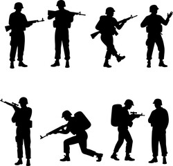 Armed Soldiers in Combat Silhouette" vector 