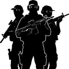 Armed Soldiers in Combat Silhouette" vector 