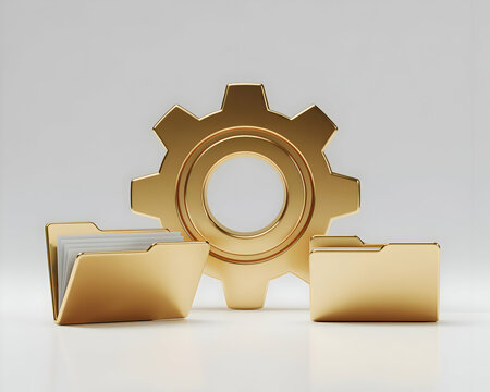 Golden Gear and Folders Representing Data Management and System Administration