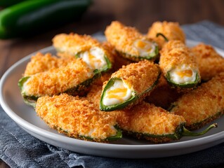Deliciously crispy stuffed jalapeno poppers served on a plate, perfect for any appetizer or snack.