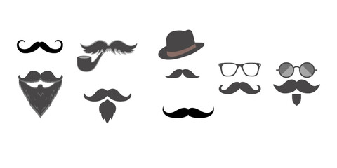 Illustration icon sheet of mustache, glasses, beard, hat, sunglasses, mouth for father's day in vector's. 